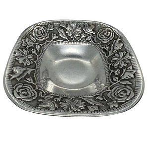 Vintage Wilton Armetale Square Pewter Rose Floral Bowl